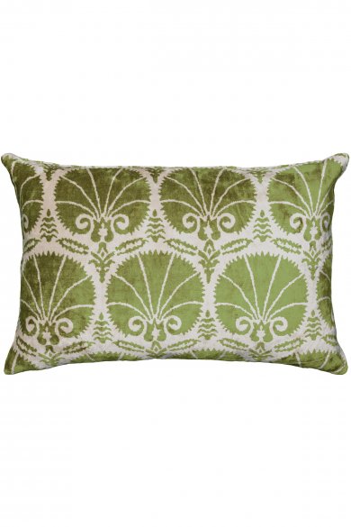 Velvet Ikat Fan Green Cushion by The Rug Company