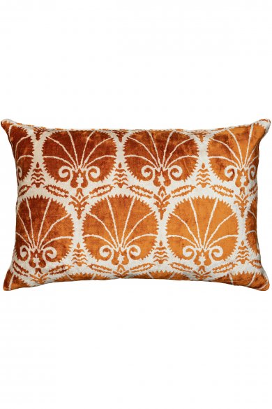 Velvet Ikat Fan Orange Cushion by The Rug Company
