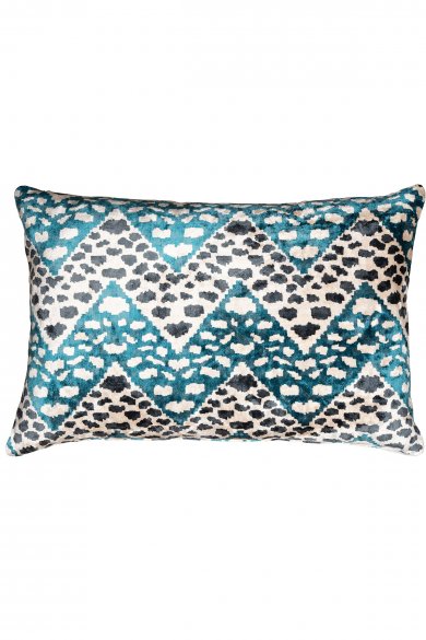 Velvet Ikat Cheetah Zag Blue Cushion by The Rug Company