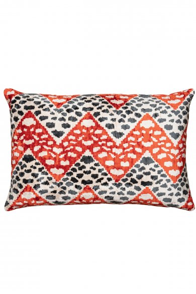 Velvet Ikat Cheetah Zag Red Cushion by The Rug Company