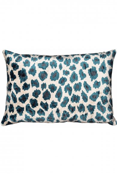 Velvet Ikat Leopard Blue Cushion by The Rug Company