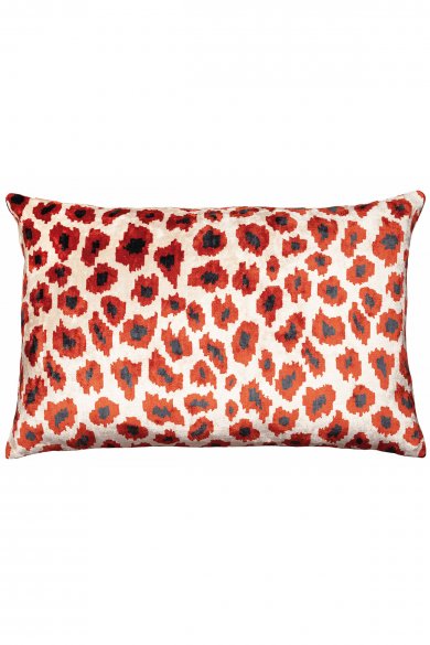 Velvet Ikat Leopard Red Cushion by The Rug Company